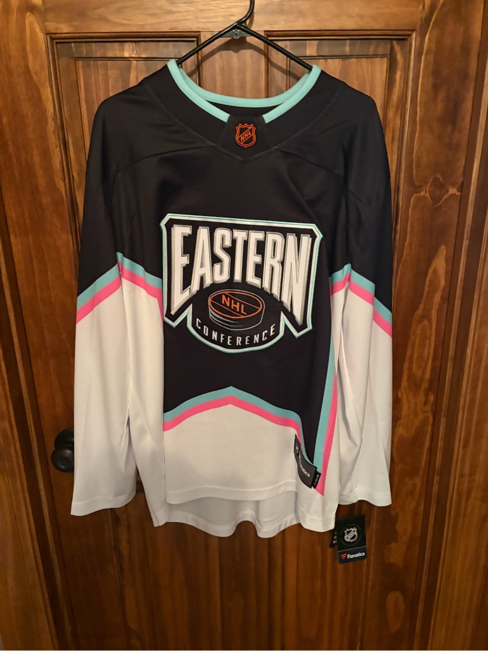 Fanatics. NHL 2023 Eastern Conference Hockey Jersey - Black, White, Teal & Pink